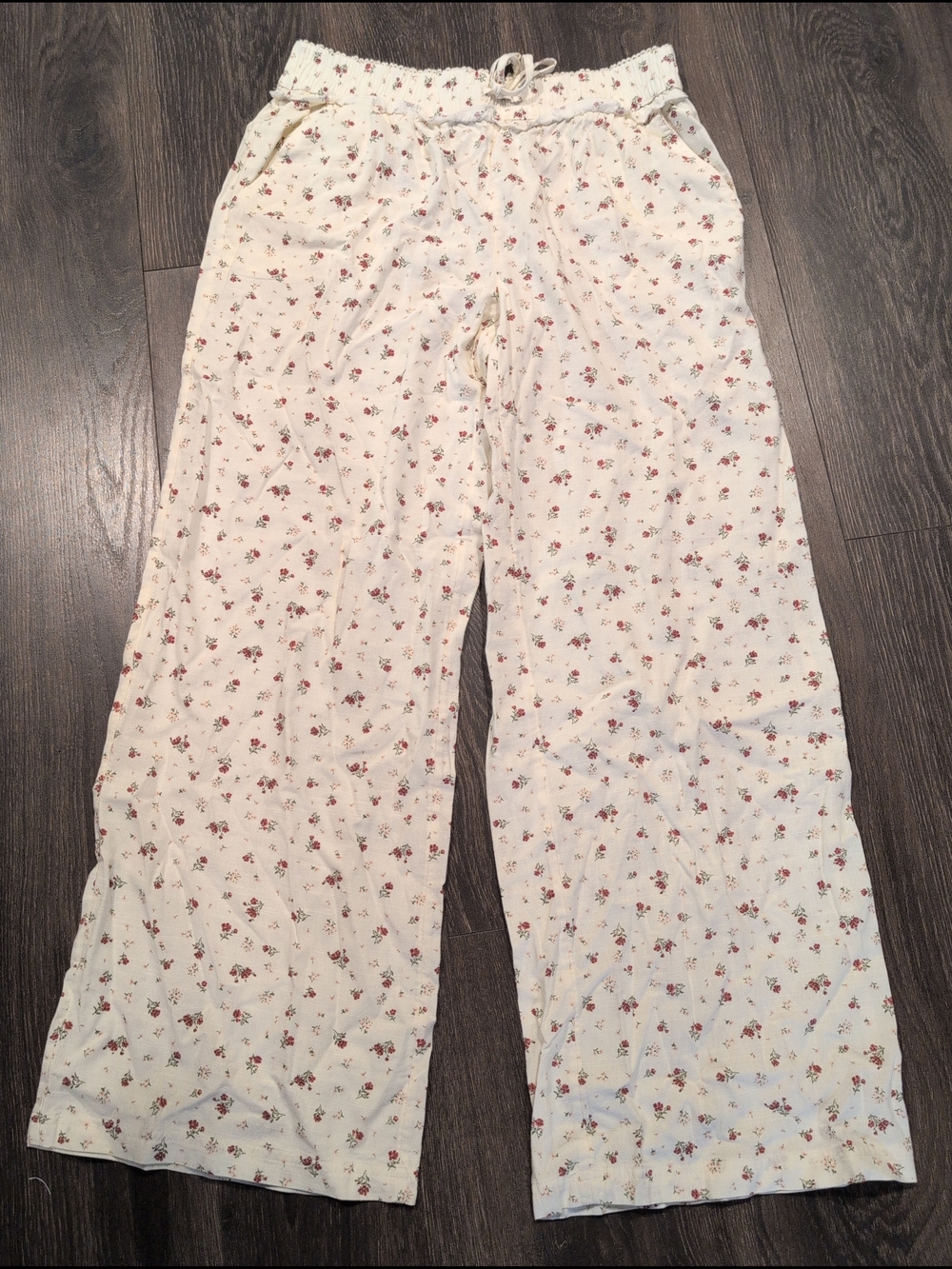 Celebrity Pink Women’s White Floral Lounge Pull On Wide Leg Pant Size M (8-10)